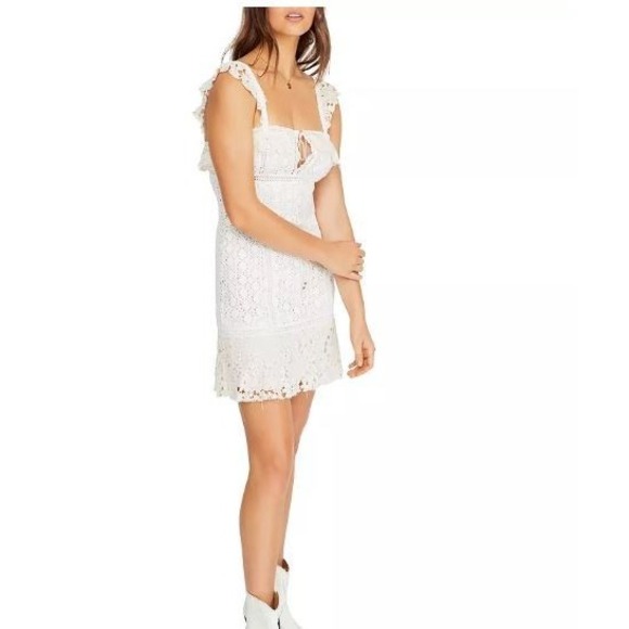 Free People Dresses & Skirts - Free People  Size 2 Cross My Heart Crochet Mini Dress Lace Ecru Sleeveless‎ NWT